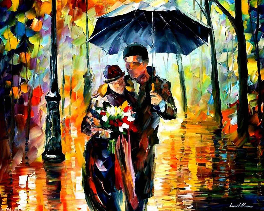 Двое под зонтиком - красивые рисунки