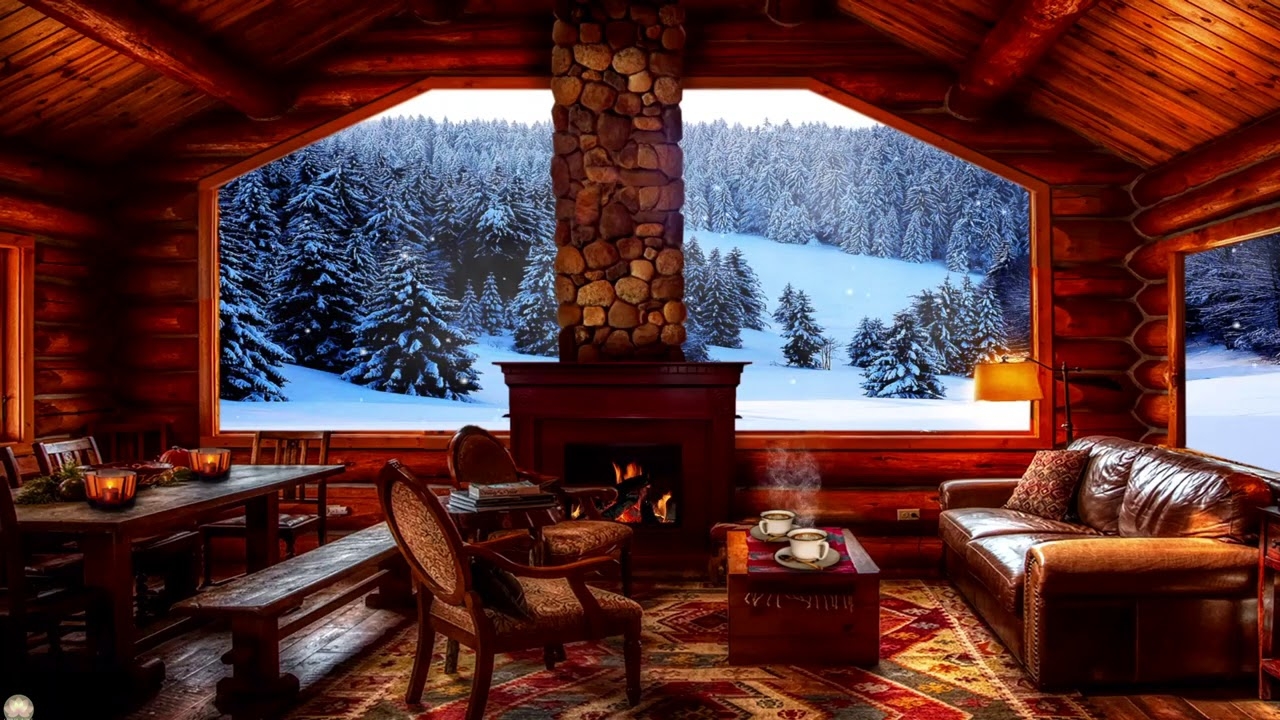 Дом в снежном лесу с камином - 66 фото