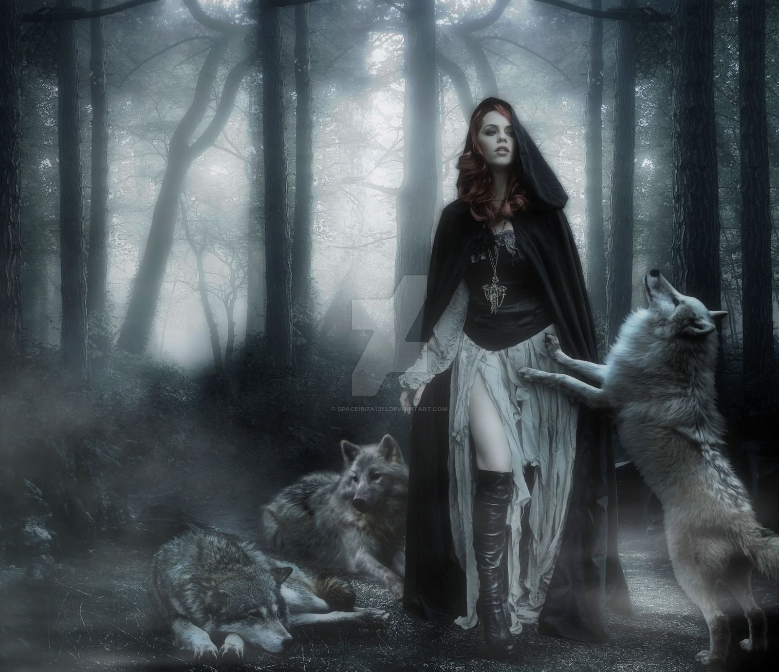 Девушка с волком в лесу - 77 фото