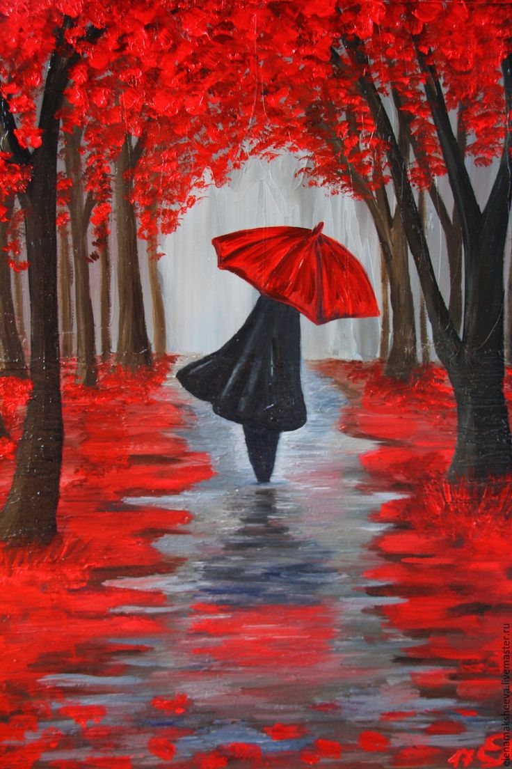 Картина 40х60 см, Эйфелева башня красный зонт, Y6-2387