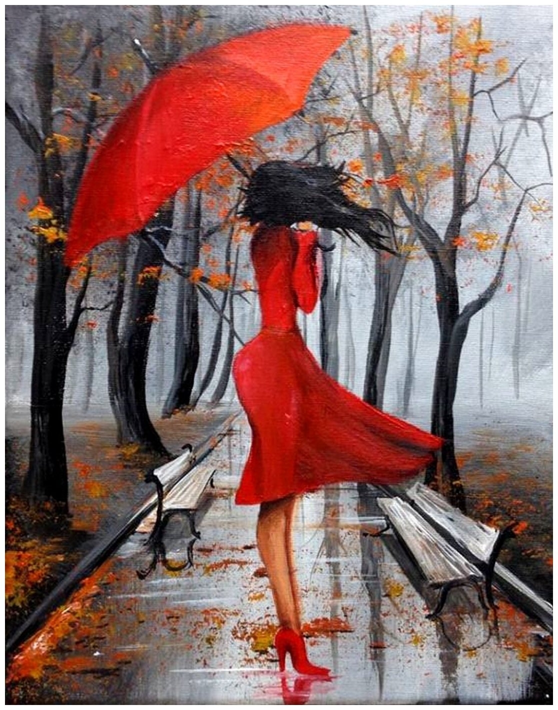 Осенний маникюр девушка с зонтом (39 фото)