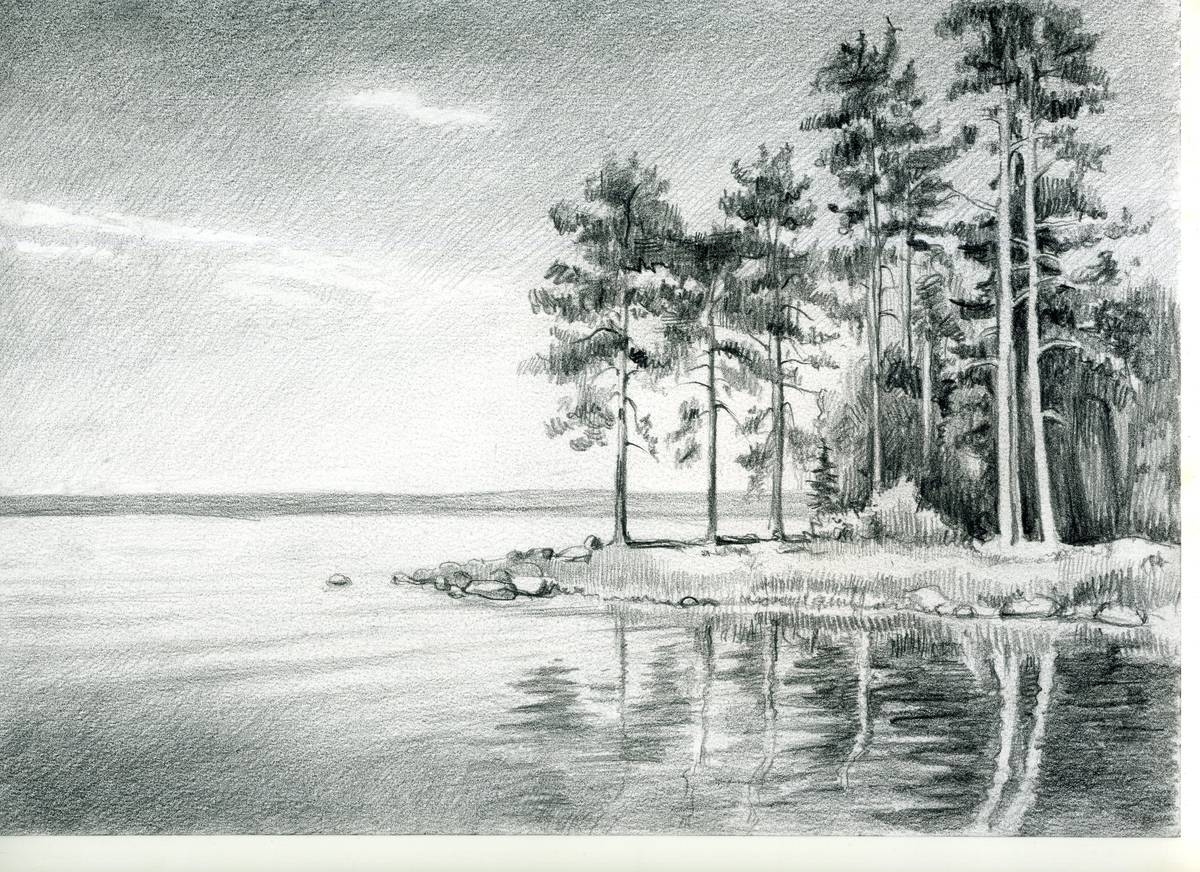 Рисунок черного озера. Графический пейзаж. Природа карандашом. Пейзаж рисунок карандашом. Пейжас карандашом.