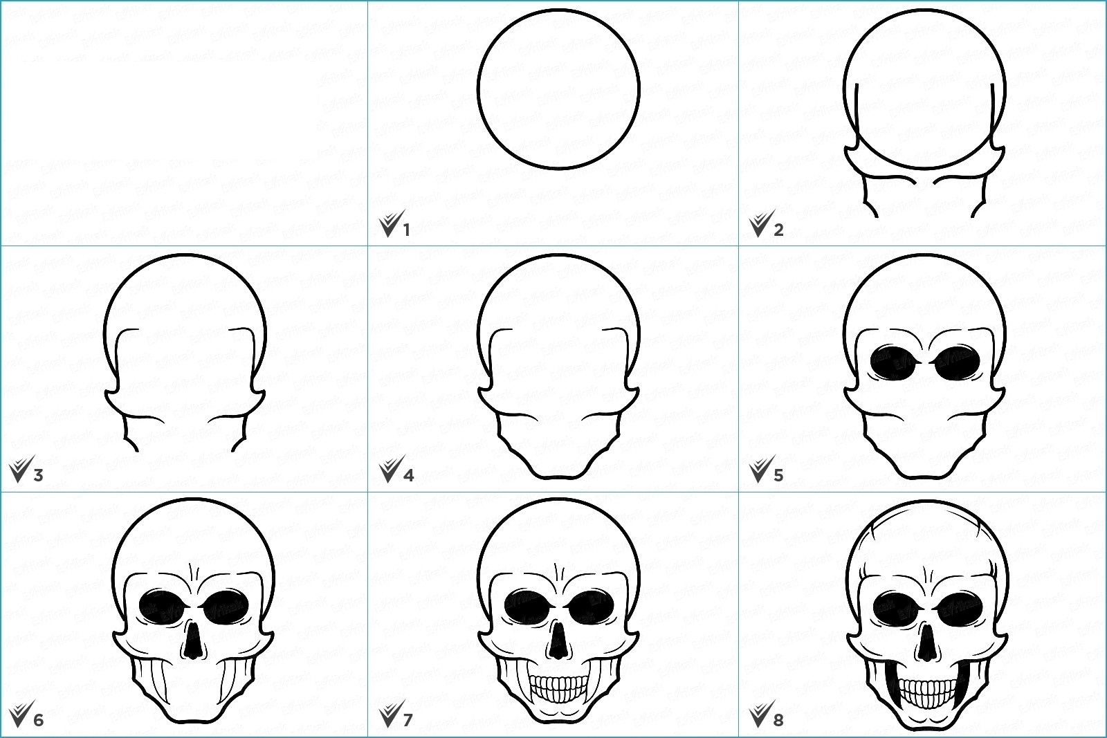 Как нарисовать череп скелета в анфас и профиль - полезное занятие для новичков - Ravlyk