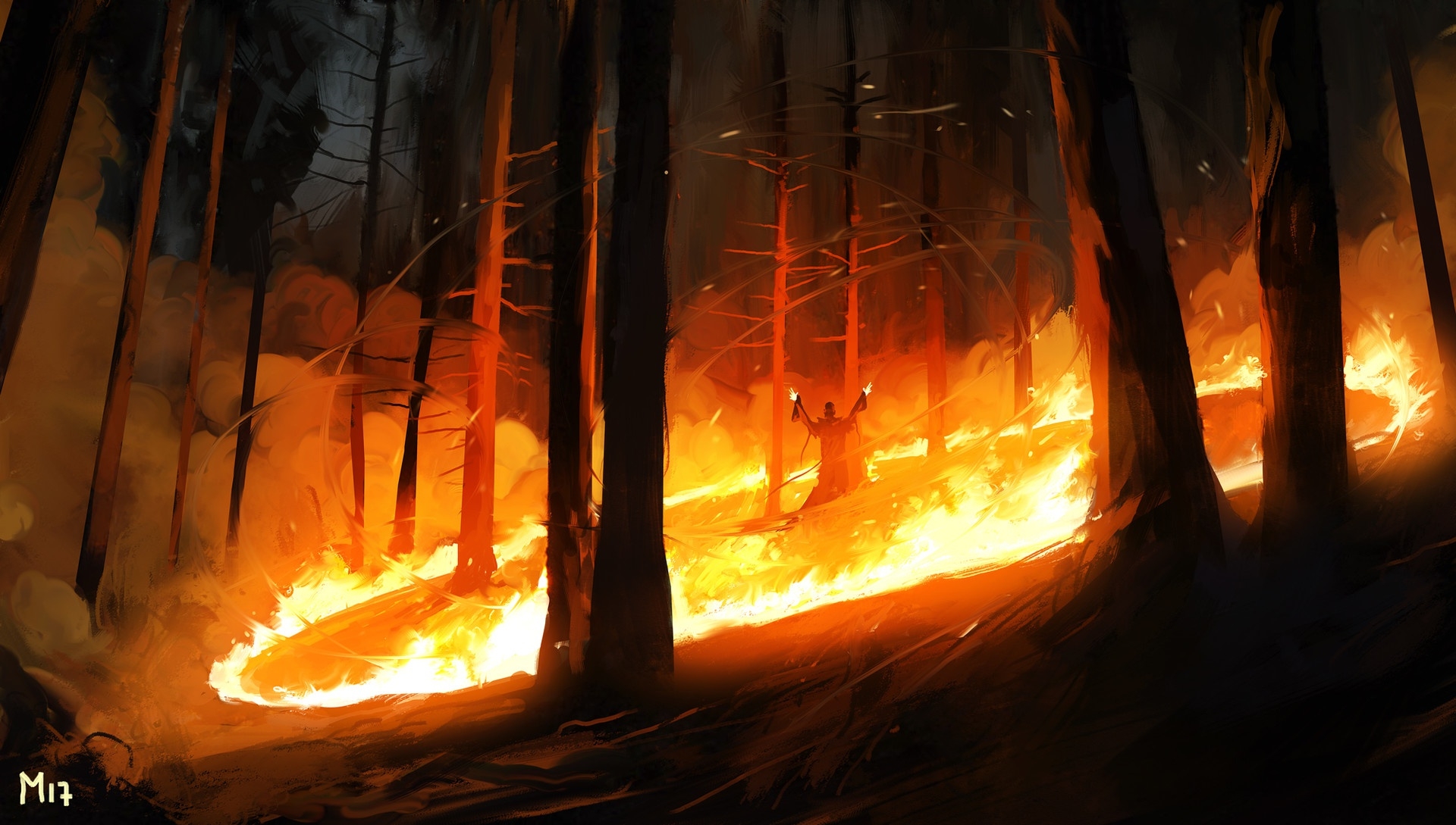 Лес в огне арт. Пожар в лесу арт. Огонь арт. Пламя арт. Горящий свод
