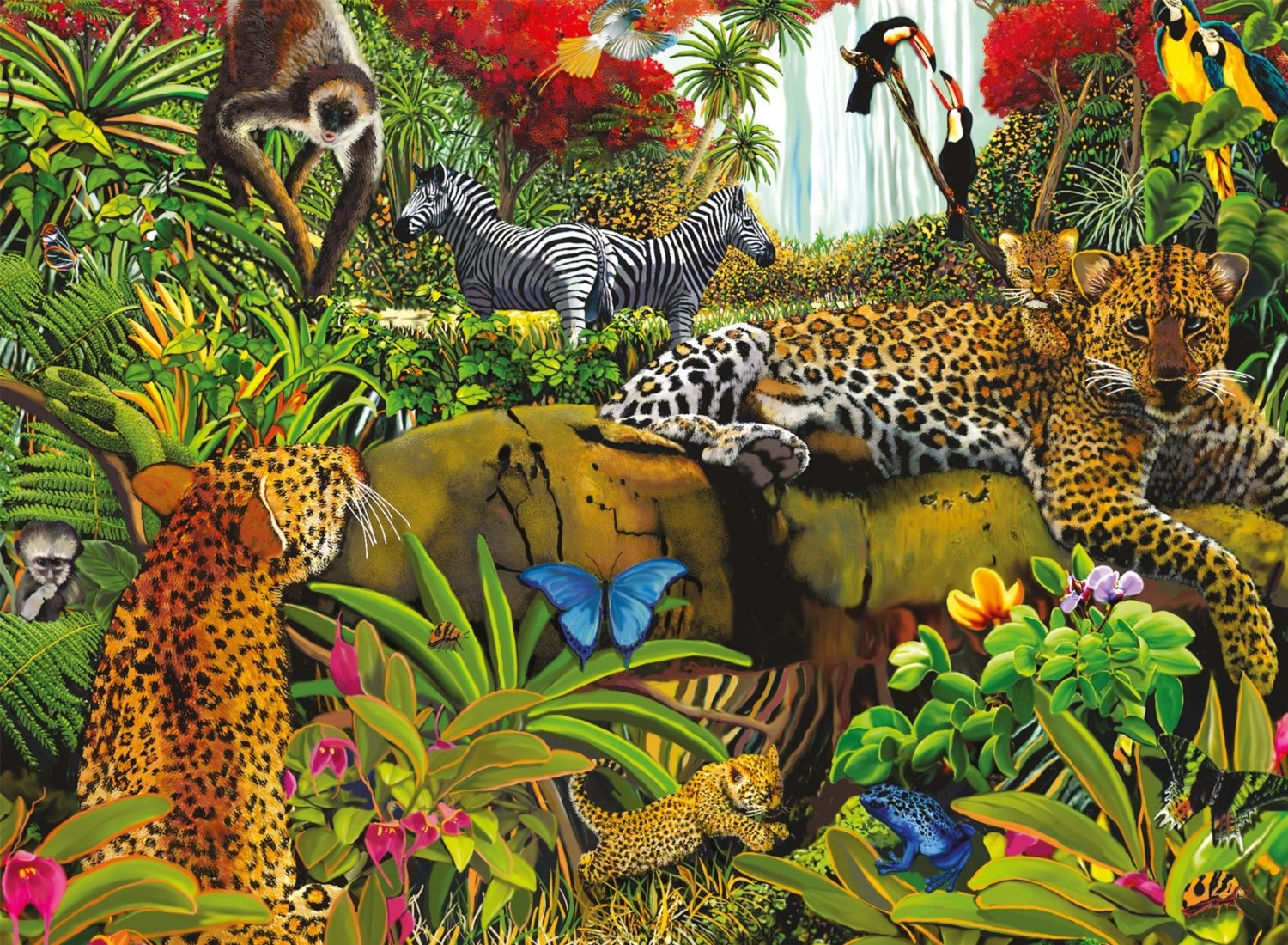 Пазл Ravensburger 100 деталей. Тропические животные. Тропический лес животные. Обитатели джунглей.