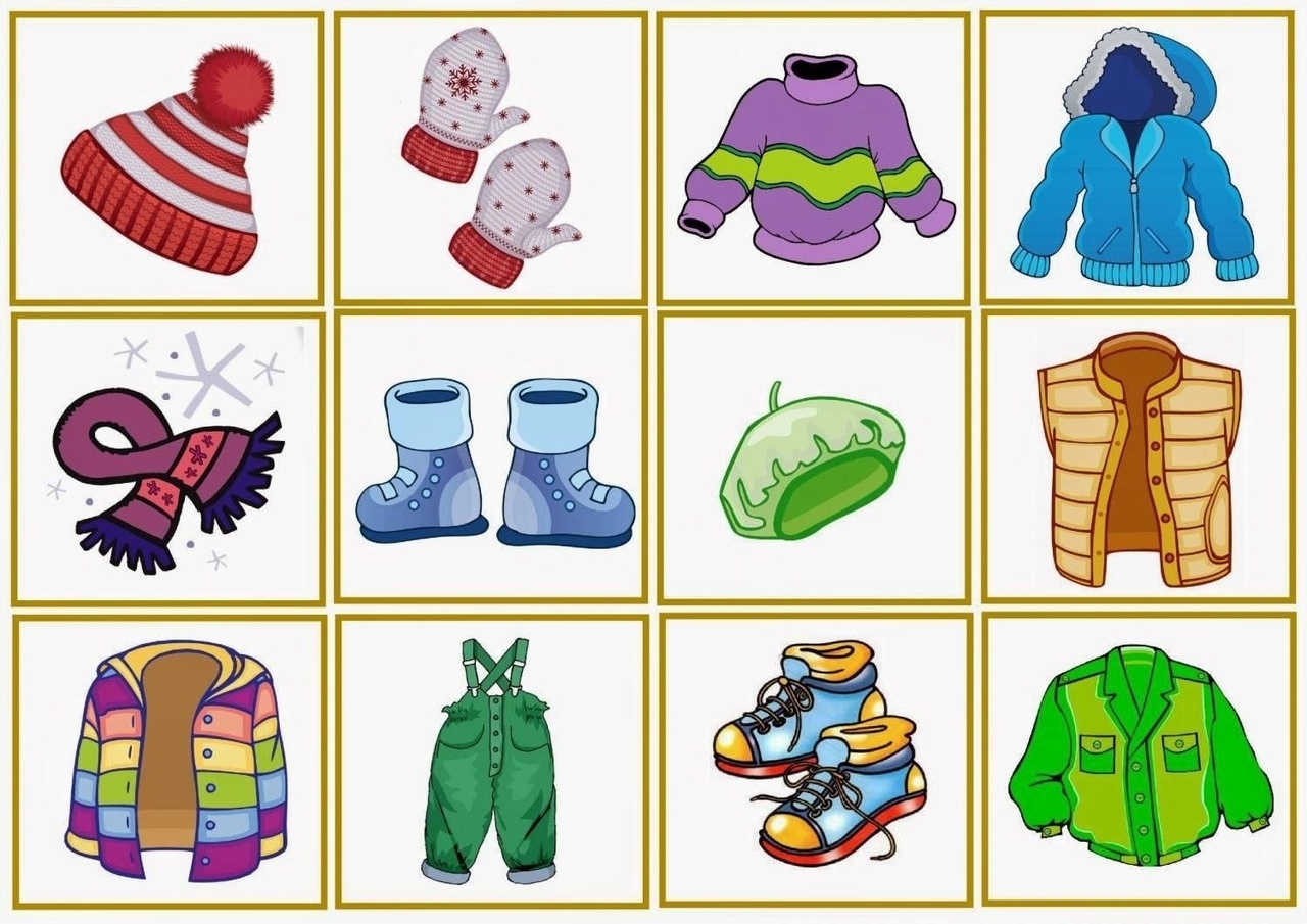 Раскраска зима зимняя одежда для детей распечатать