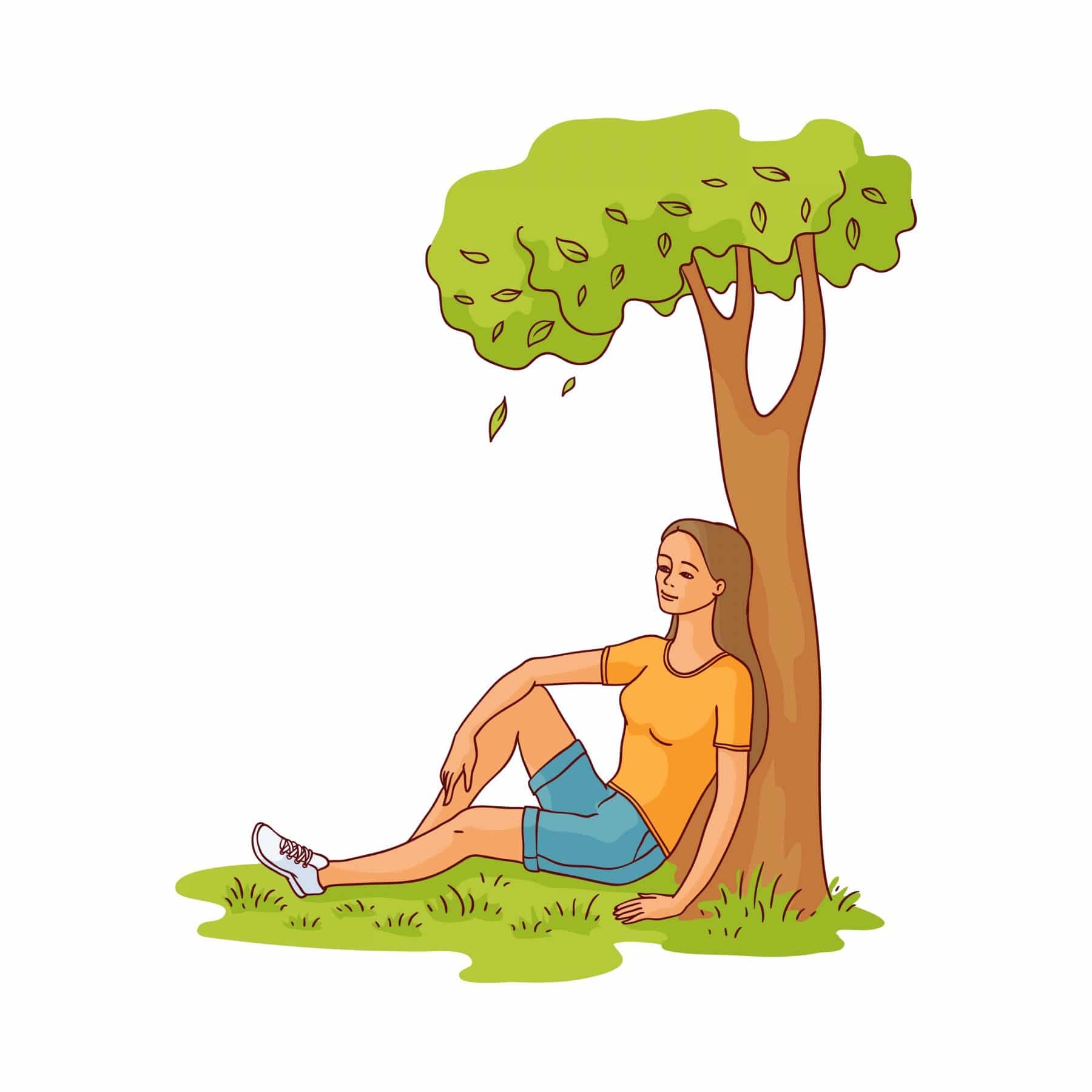Рисунок человек сидящий под деревом