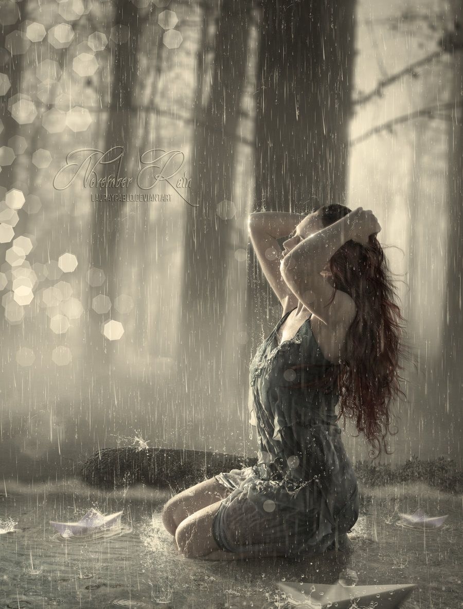 Фото по запросу Девушка под дождем