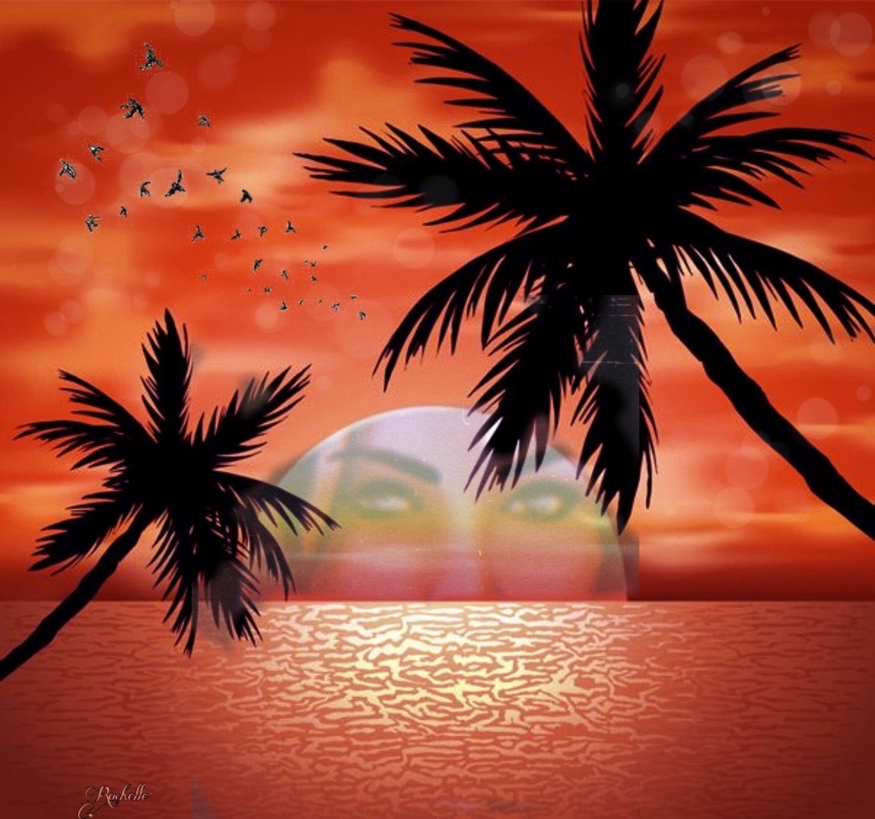 Раскраска лето пальмы, море, пляж, отпуск для детей распечатать