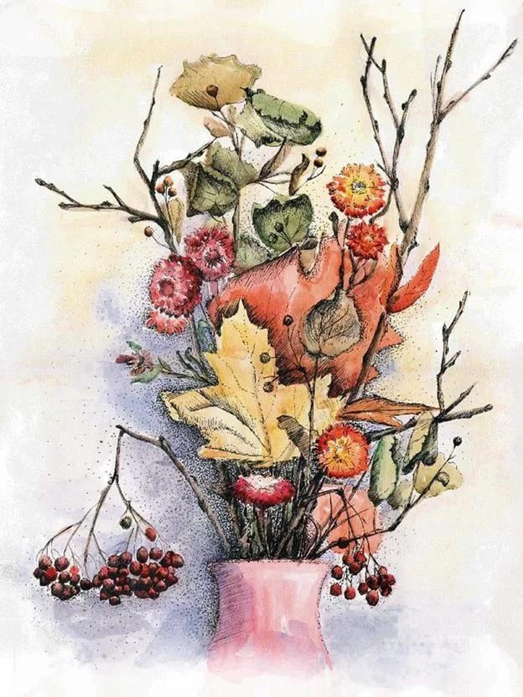 Осенний букет цветов рисунок гуашью - 72 фото