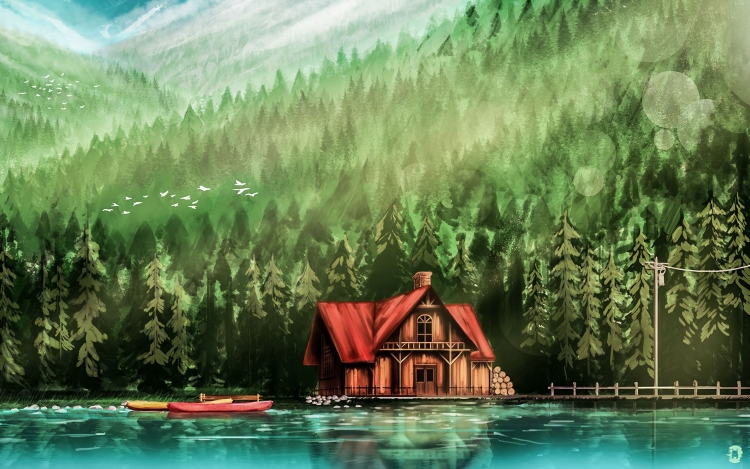 Заброшенный дом в лесу у озера