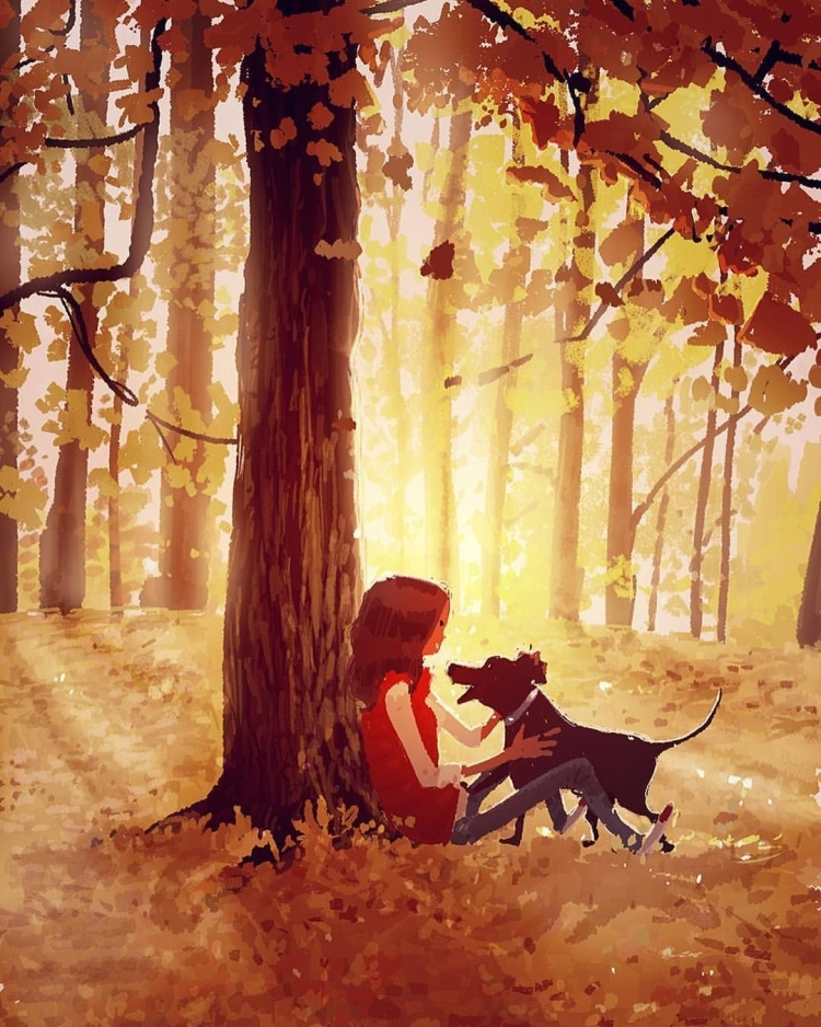 Человек с собакой в лесу