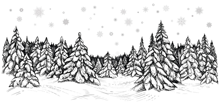 Рисунок елка в снежном лесу