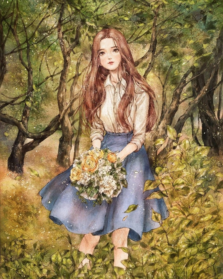 Девушка идущая в лес