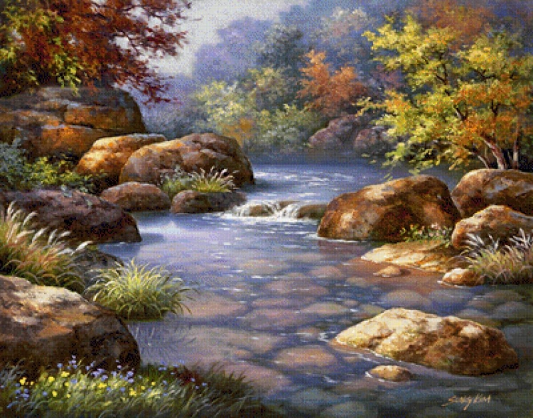 Лес река камни