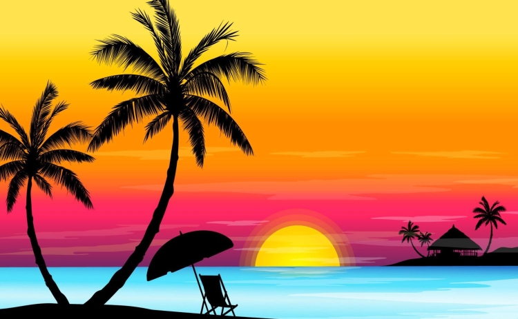 Пляж с пальмами рисунок