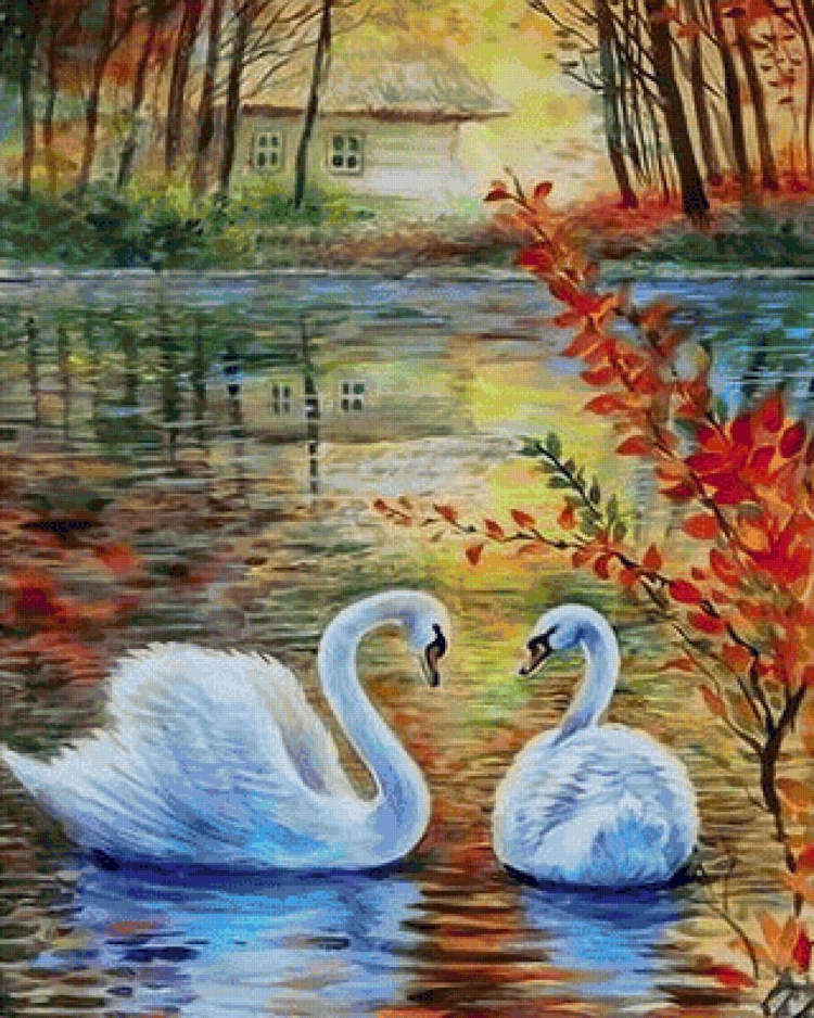 Осенний пейзаж с лебедями