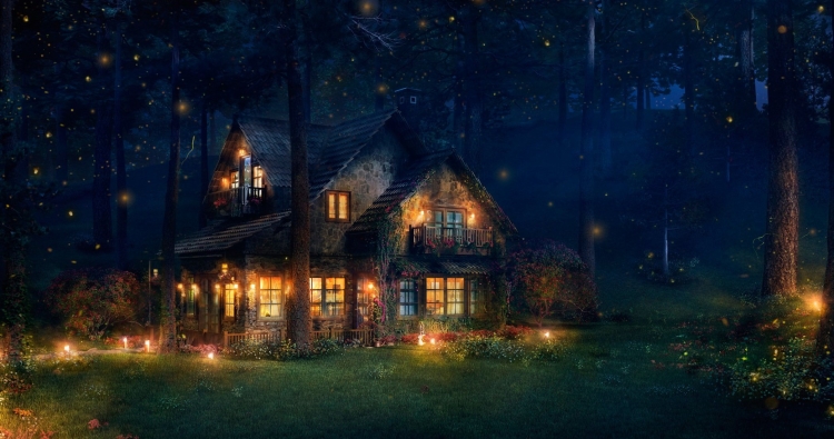 Ночной дом в лесу