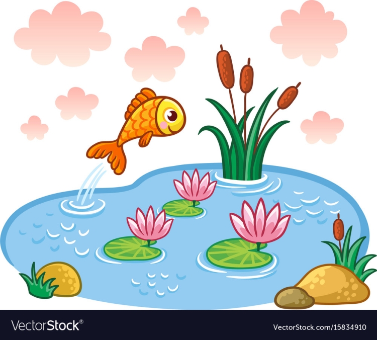 Рисунок рыбки в пруду