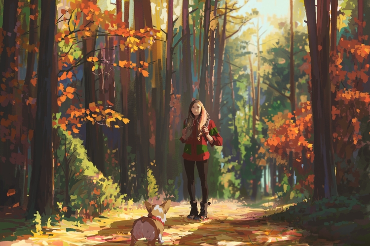 Девушка одна в лесу