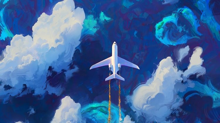 Рисунок самолет в облаках