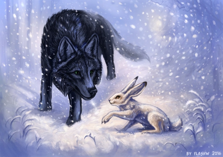 Волк и заяц в лесу