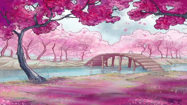 Японский розовый лес