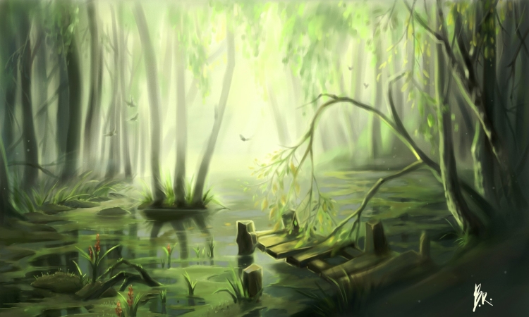 Зеленое болото в лесу