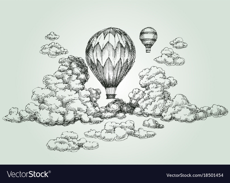 Воздушный шар в небе рисунок карандашом