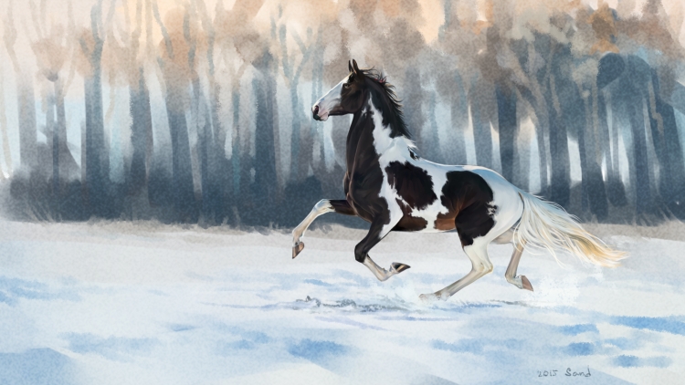 Конь в лесу зимой