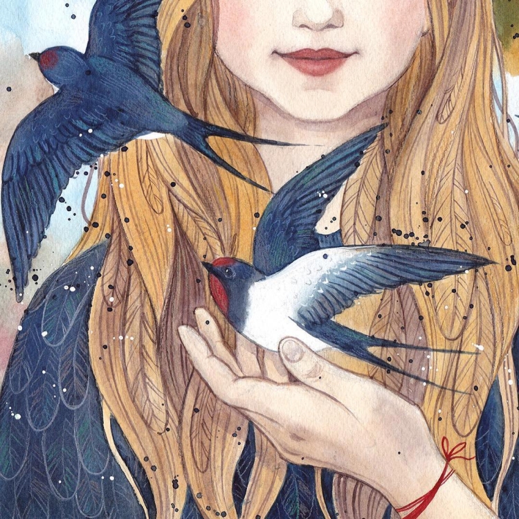 Девушка птица рисунок