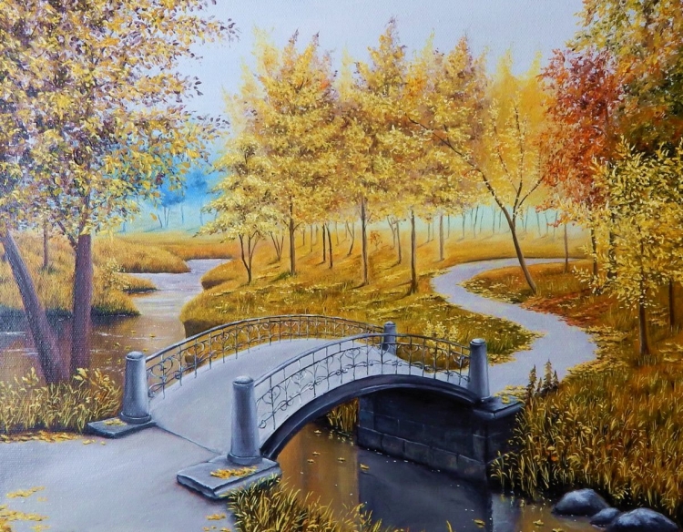 Осенний пейзаж с мостиком