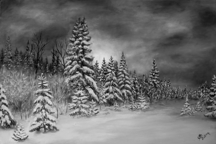 Мрачный ночной зимний лес