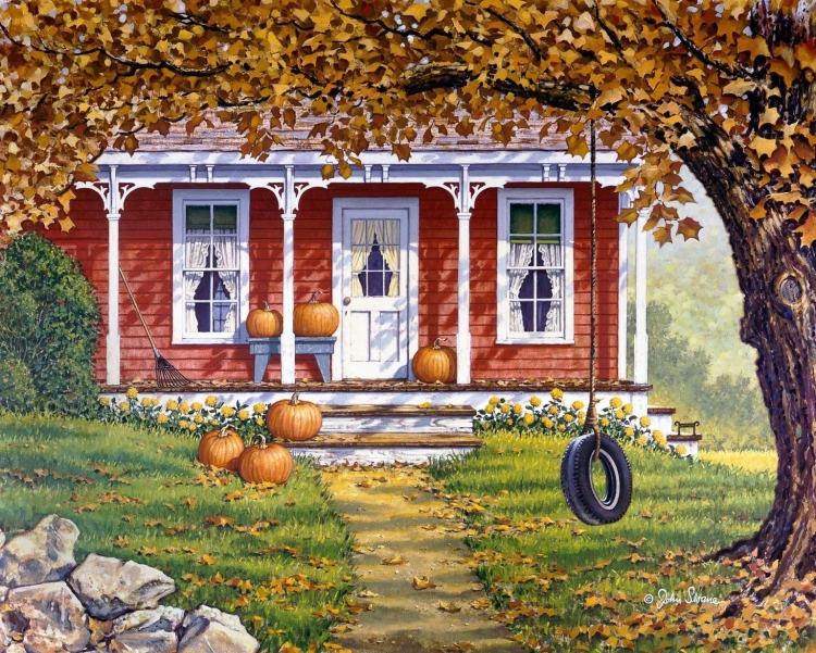 Дом в деревне осенью рисунок