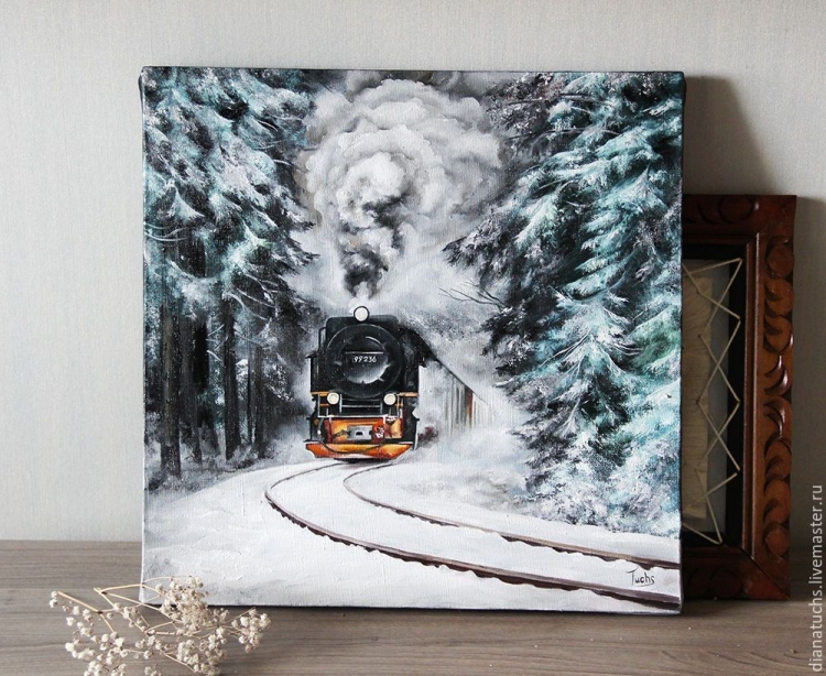 Поезд в снежном лесу