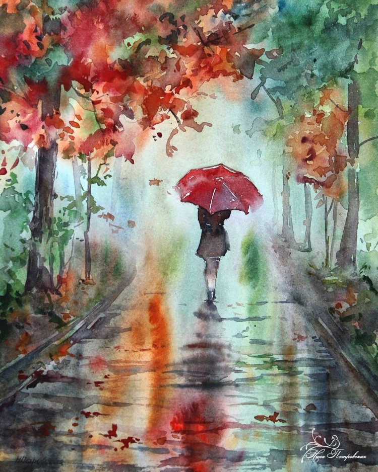Девушка с зонтом в лесу