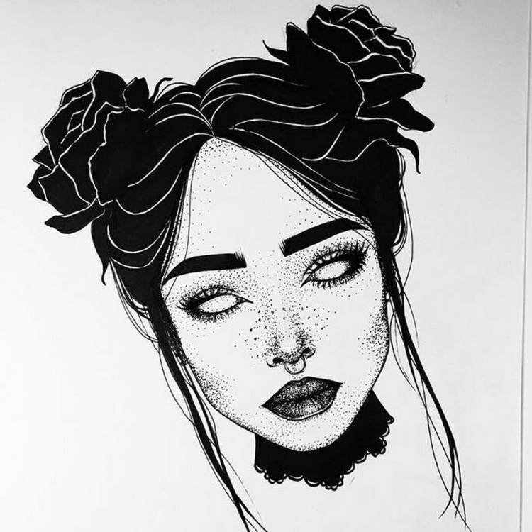 Черно белый рисунок девушки