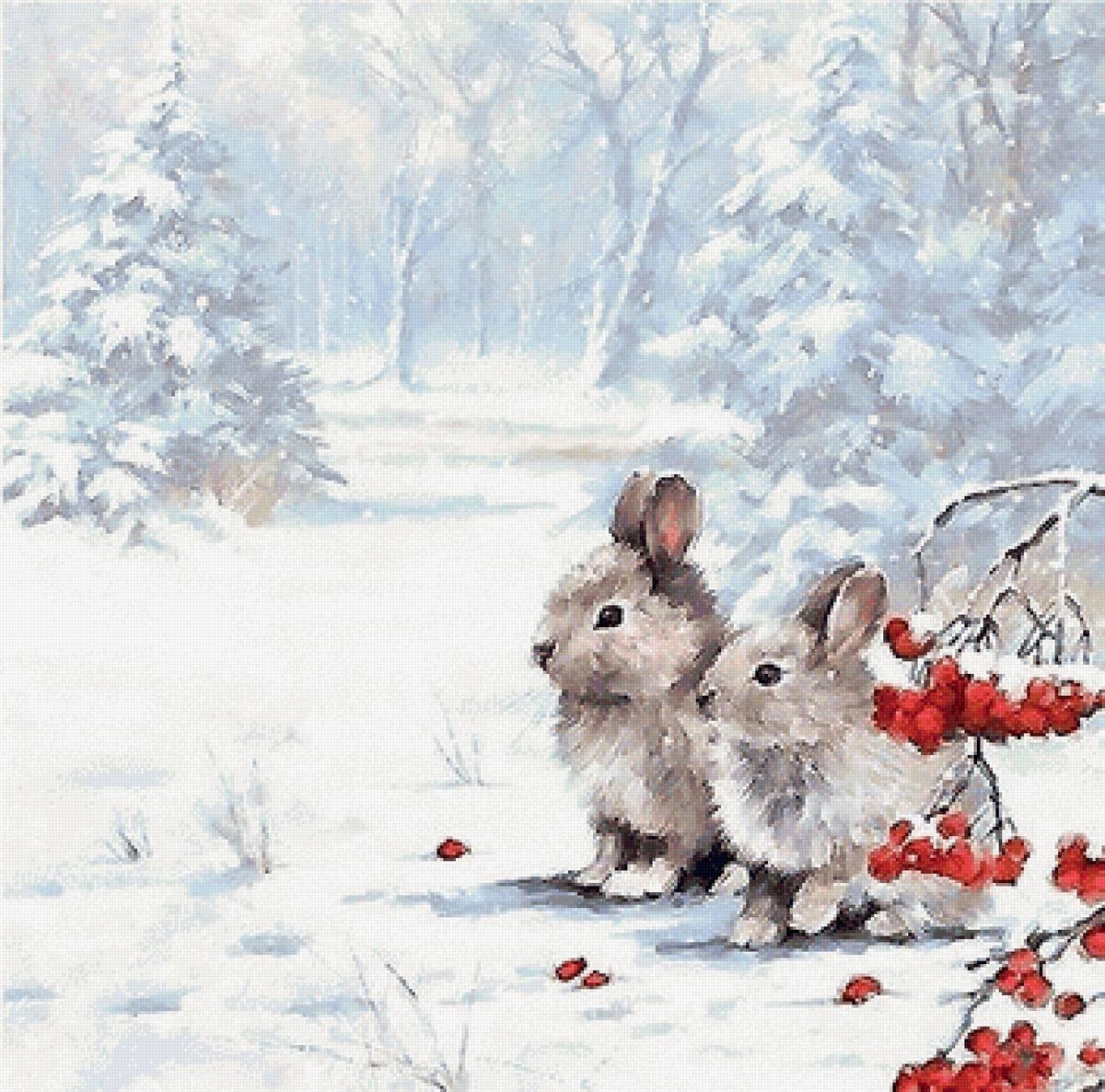 заяц в снегу арт
