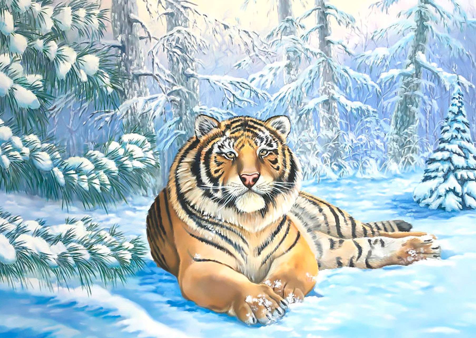 Тигр в лесу арт - 68 фото