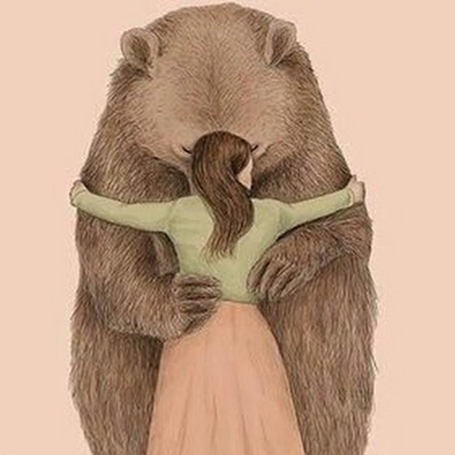 Девочка обнимает свирепого медведя — Скачать картинки
