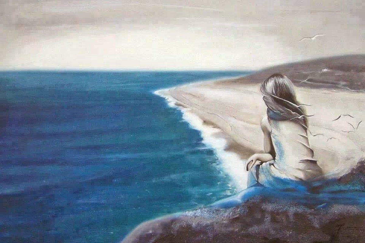 Девушка-море. Девушка на море нарисованная. Тоска по морю. Люди на море. Читать берега жизни