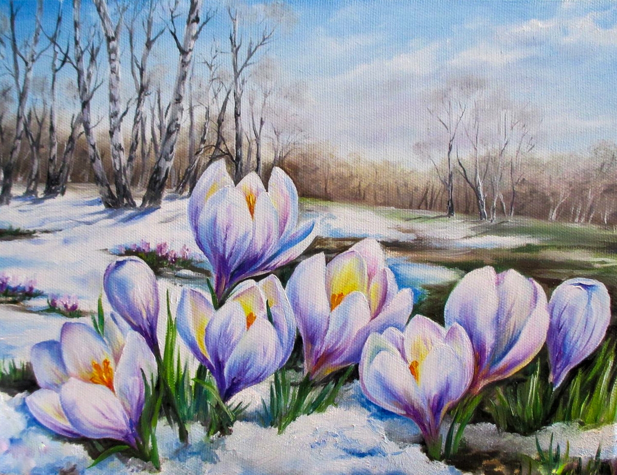 Пейзаж весны рисунок красками - 61 фото