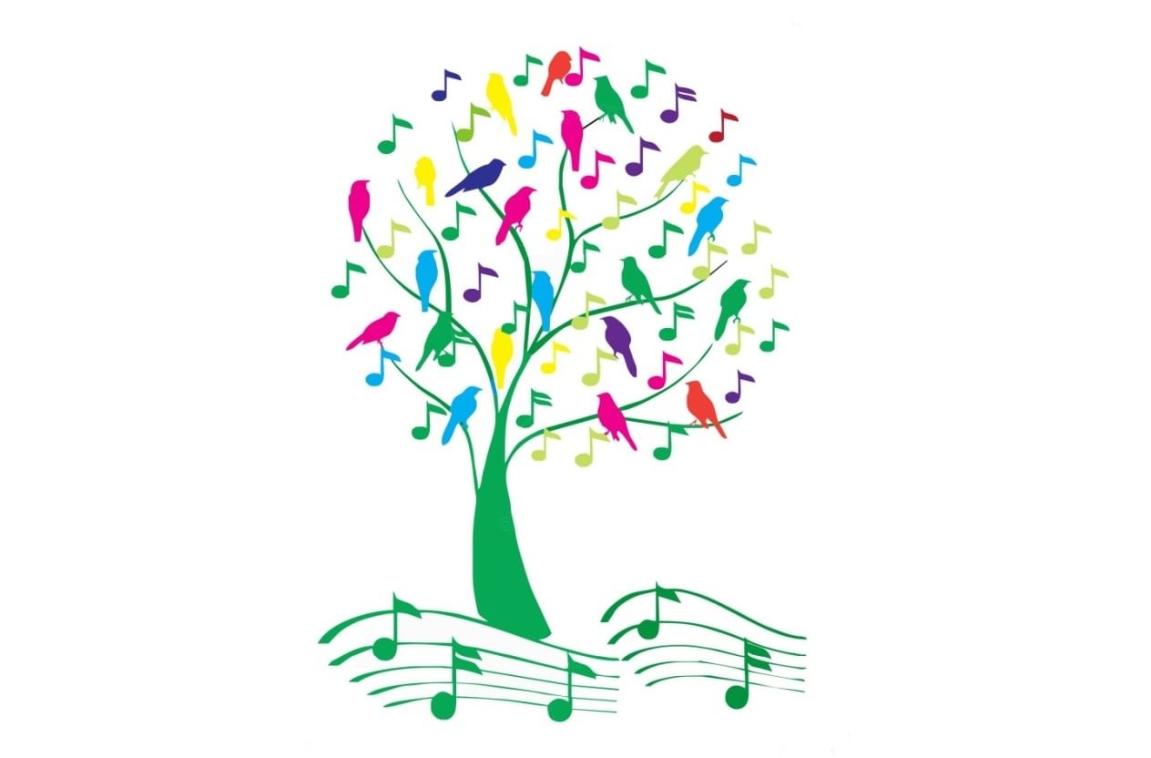 Музыка весны для детей в детском. Дерево с нотками для детей. Весенние нотки.