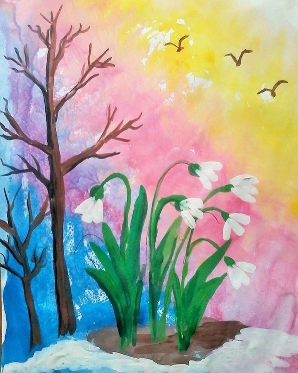 Нарисовать весну 1 класс. Краски весны. Рисование с детьми подснежники.