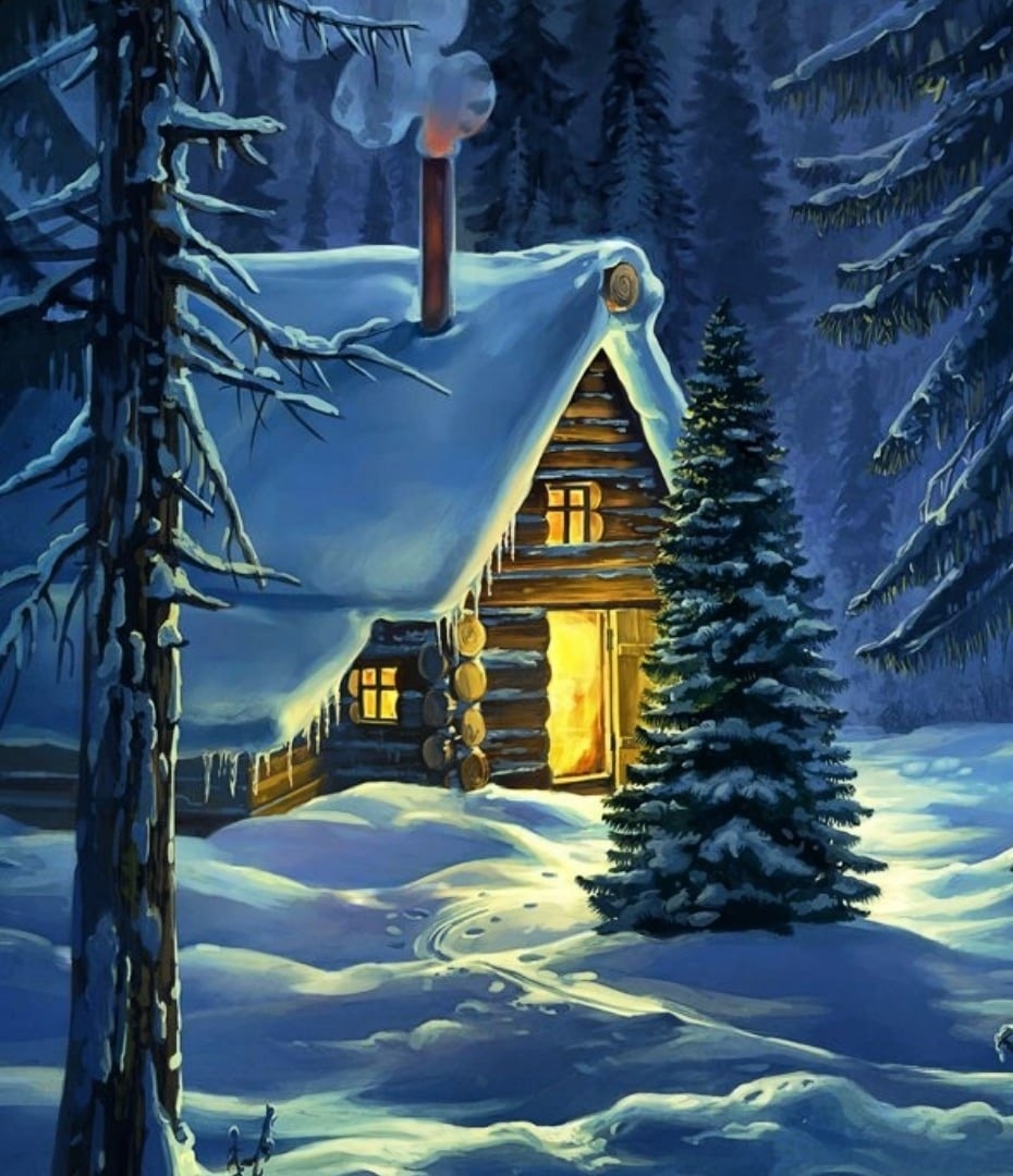 Уютный домик в лесу зимой - 59 фото