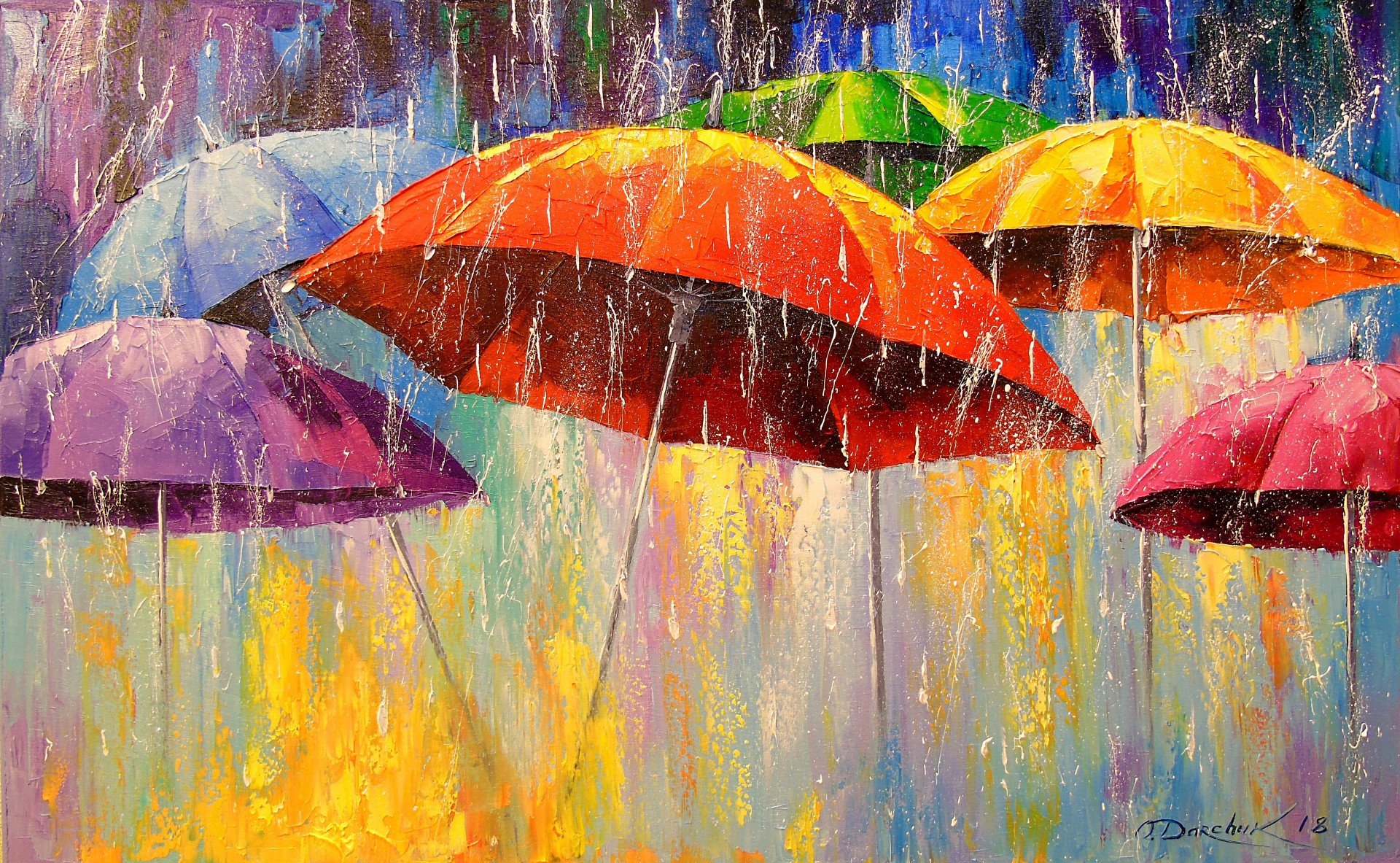 Цветной дождь. Цветные зонтики.