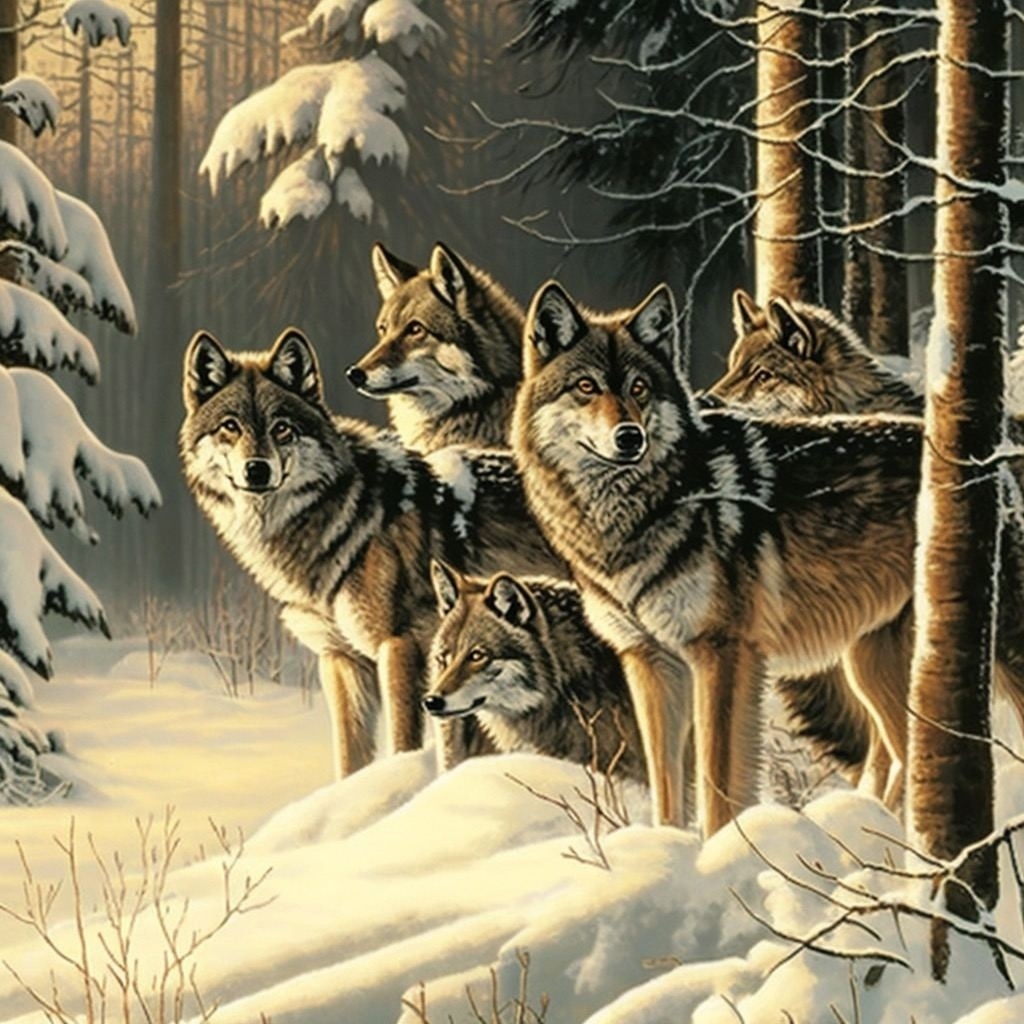 Недорого Картина раскраска по цифрам Волки в лесу Магазин ВсеТак