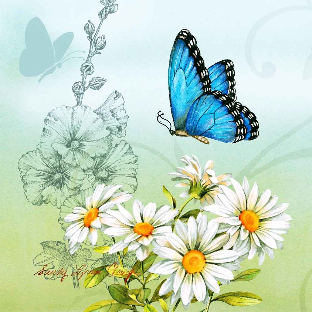 Открытка для Ольги — с цветами и бабочками