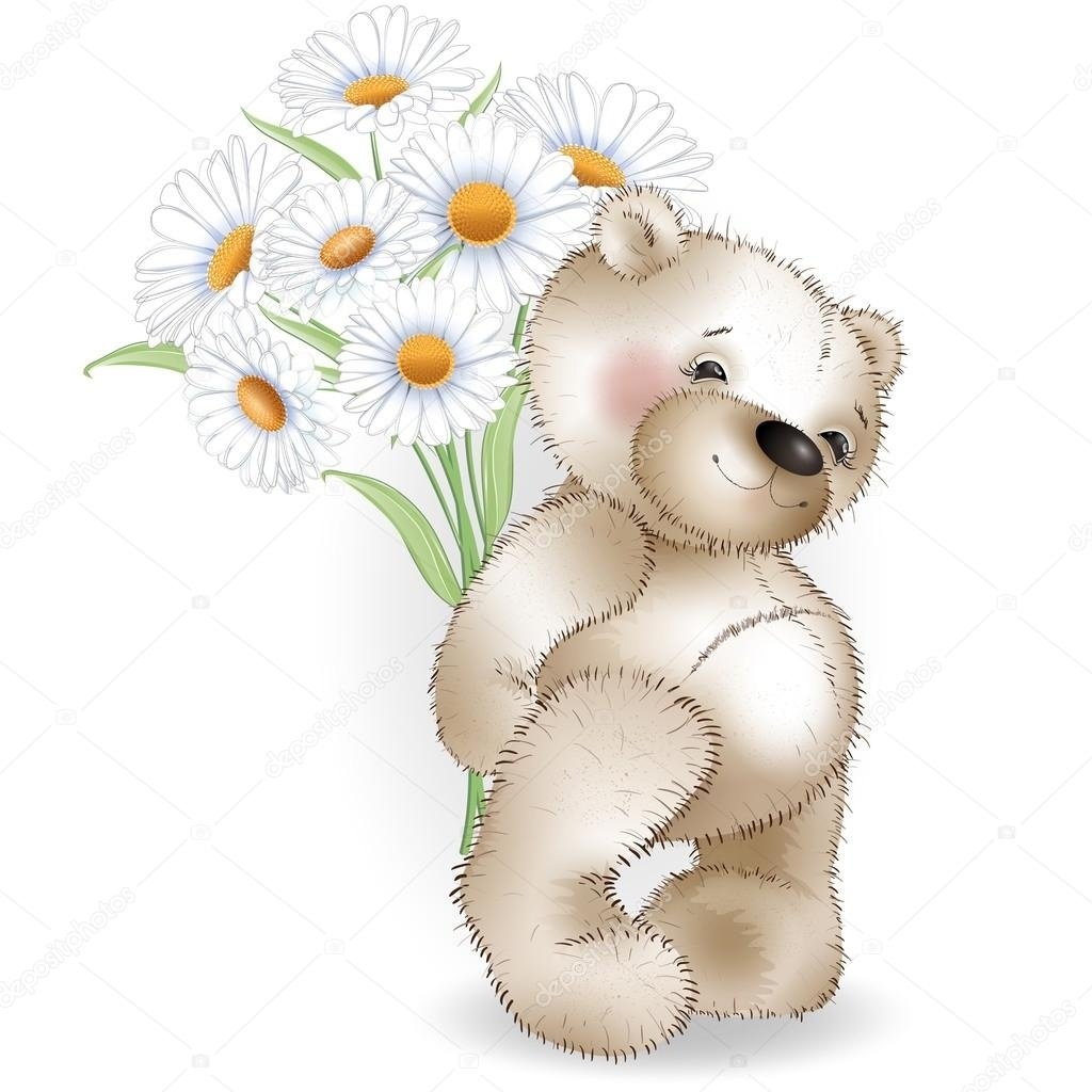 Медвежонок с цветами открытка - 52 фото