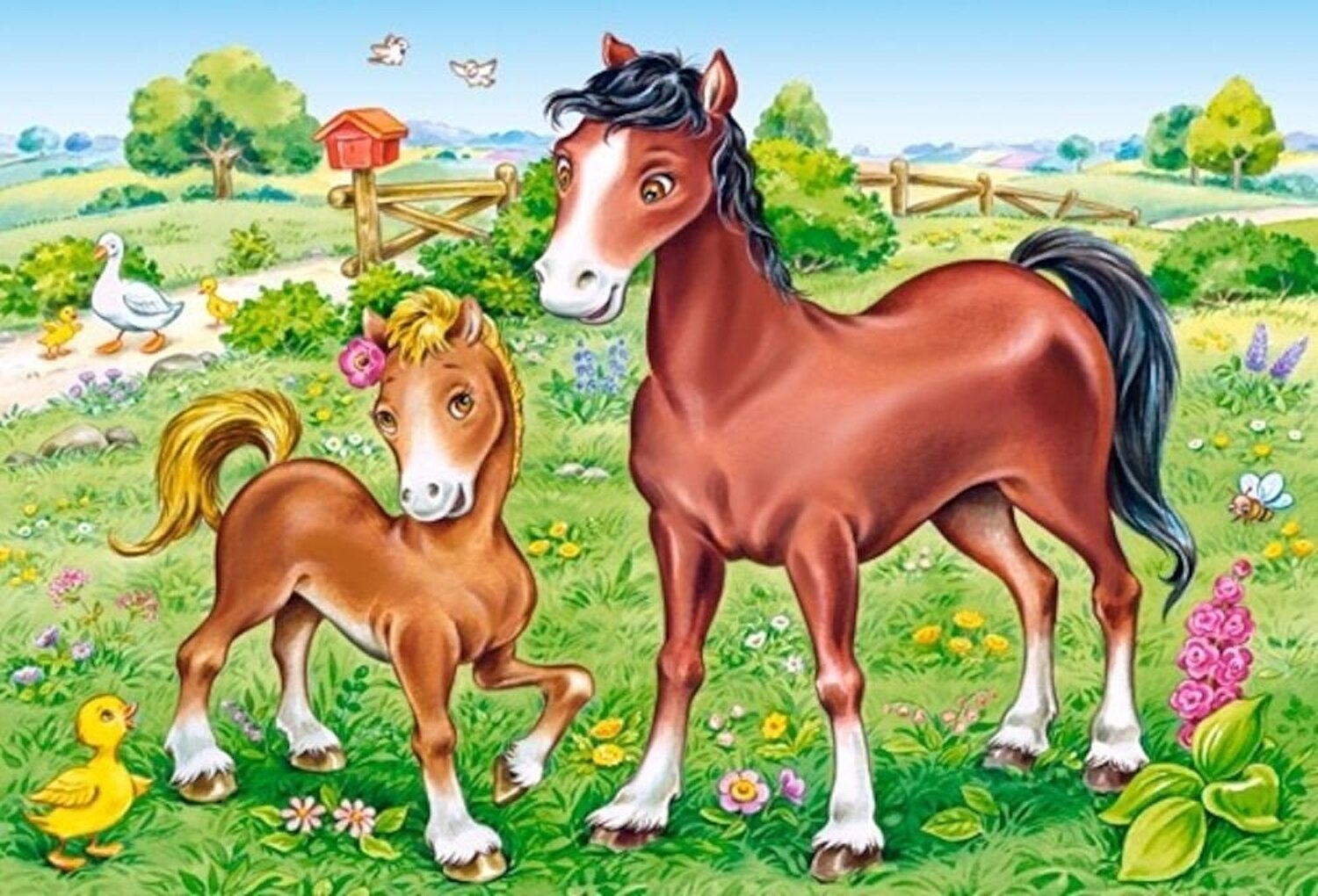 Мама лошадка. Малыши. Домашние животные. Лошадь для детей. Лошадь с жеребенком. Домашние животные для детей.
